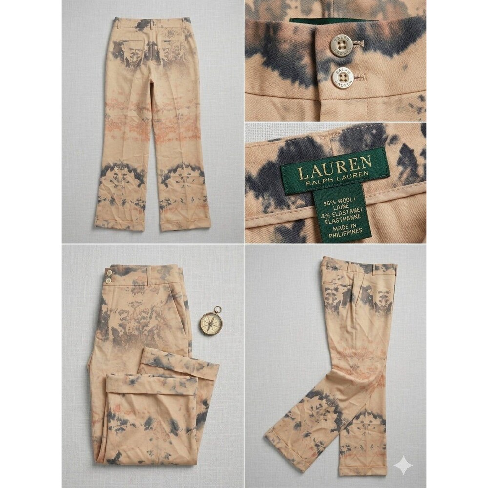 Rare Vintage Lauren Ralph Lauren 96% Wool Wide Leg Trousers - Abstract Ink Blot